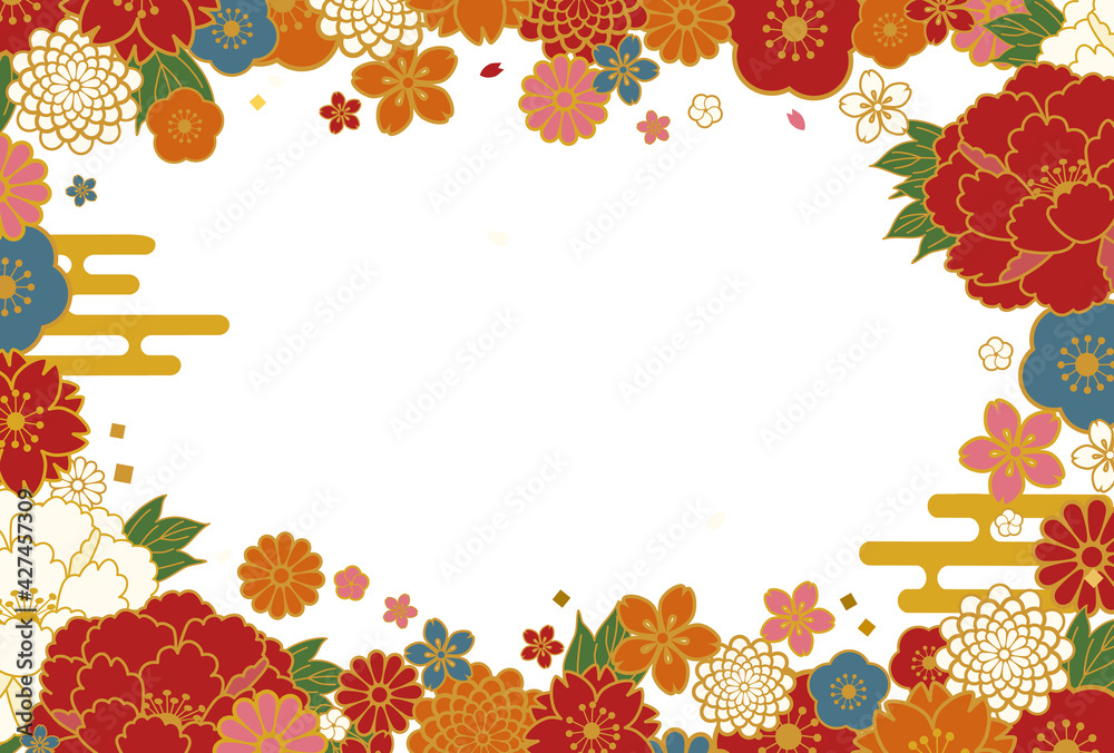 和柄の花のベクターイラストフレーム背景(横) Stock Vector | Adobe Stock