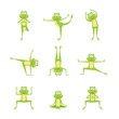 Collection funny frog  practicing yoga position. Animal sport.