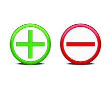 Green Plus Sign And Red Minus Sign Isolated On A White Background. 3d Rendering