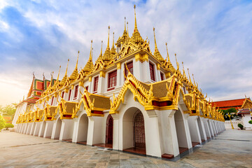 Wat Ratchanatdaram or Loha Prasat (Golden Metal Castle) is the beautiful public temple landmark in Bangkok Thailand