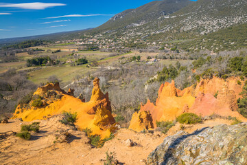 Hoodoo (Fairy chimney) of the Colorado Provencal, an old ocher quarry in Rustrel in Provence France