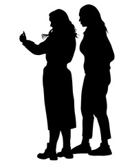 Wall Mural - Young woman holds a smartphone in her hand. Isolated silhouettes of people on a white background