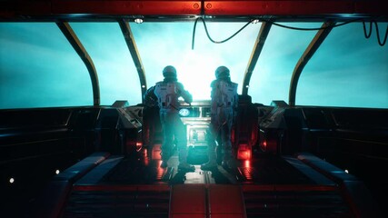 Wall Mural - astronauts sweep through the wormhole at warp speed in their spaceship. the animation is for fantast