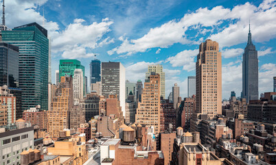 Fototapete - Aerial view of Manhattan skyscrapers, New York city, cloudy spring day
