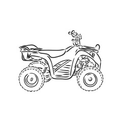 Wall Mural - Hand drawn sketch of quad bike in black isolated on white background. Detailed vintage etching style drawing. atv vector sketch on white background