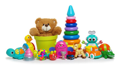 Canvas Print - Many colorful toys isolated on white