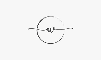 W handwritten logo with circle paint brush design vector.