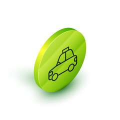 Poster - Isometric line Pet car taxi icon isolated on white background. Green circle button. Vector