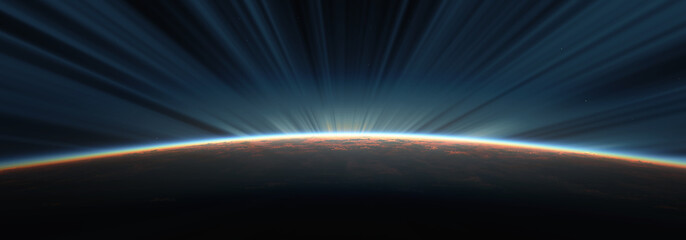 Wall Mural - sunrise from space aurora, 3d rendering