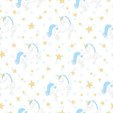 Fototapeta Dinusie - seamless texture with unicorns and stars 