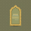 © Jminka - Poster with golden glittering arabic window frame template on pattern background