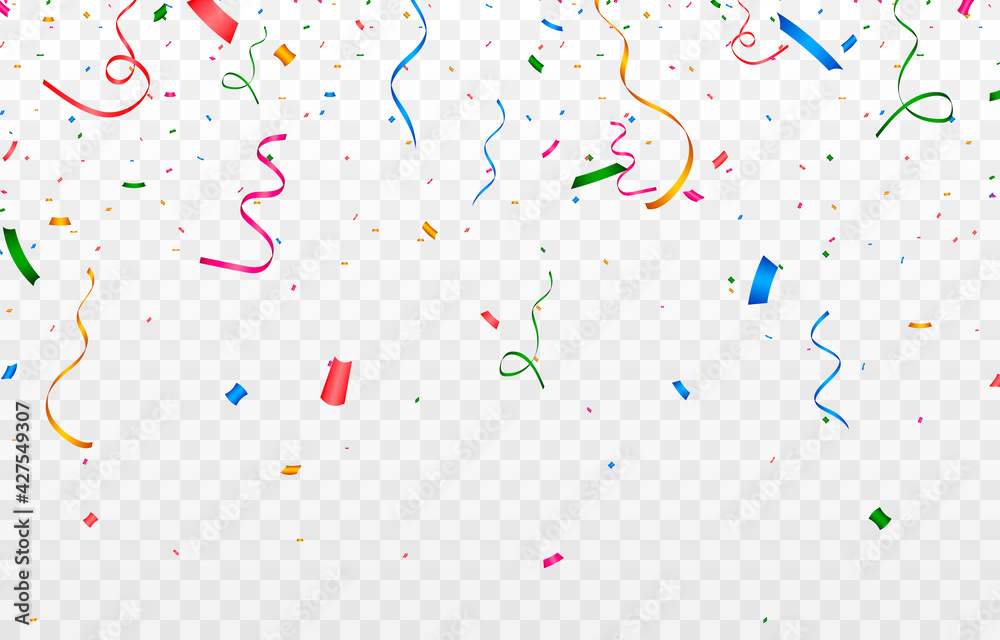 Vector confetti png. Multicolored confetti falls from the sky. confetti, serpentine, tinsel on a transparent background. Holiday, birthday. - obrazy, fototapety, plakaty 