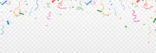 Vector Confetti Png. Multicolored Confetti Falls From The Sky. Confetti, Serpentine, Tinsel On A Transparent Background. Holiday, Birthday.
