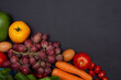 Selection of fresh vegetables and ingredients, flat lay photo on black background with copy space. Good for food intolerance and ibs management