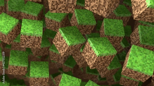 3D Abstract cubes. Video game geometric mosaic waves pattern. Construction of...