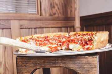 A World Famous Chicago Deep Dish Pizza Pie.