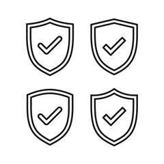 Shield Check Mark Vector Icons set line style. Shield symbol concept outline illustration vector.