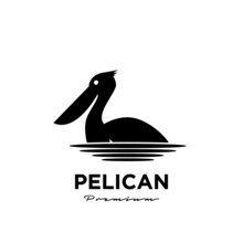 Swimming Black Pelican Vector Logo Icon Illustration Isolated Background