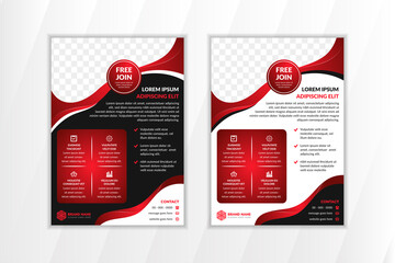 Wall Mural - Set of Vector design of the black and red flyers with places for photo. Vector templates for your business in A4 size. Wave element with black and white background. 