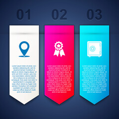 Poster - Set Map pin, Medal with star and Safe. Business infographic template. Vector