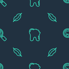 Poster - Set line Broken tooth, Smiling lips and Dental search on seamless pattern. Vector