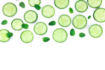 Wall Mural - Cucumber and mint, overhead flat lay shot with copy space