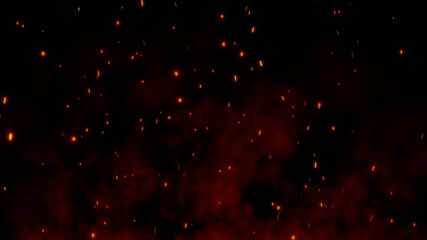 Wall Mural - 3d burning embers glowing. fire glowing particles on black background