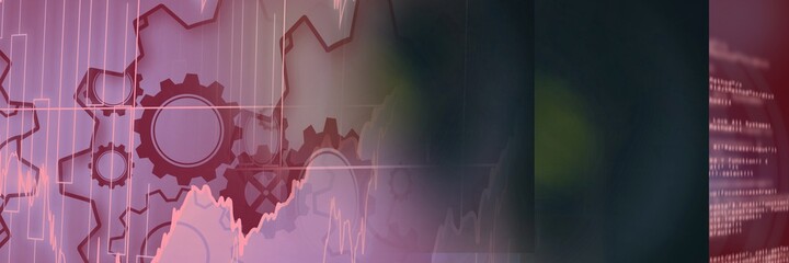Machine gears and computer code against gradient background, technology and program coding concept