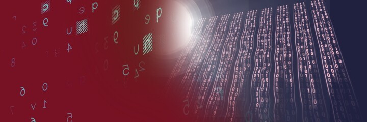 Two computer codes processing against black and gradient background, program coding concept
