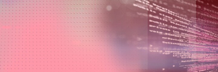 Computer code and metal machine surface against gradient background, program coding concept