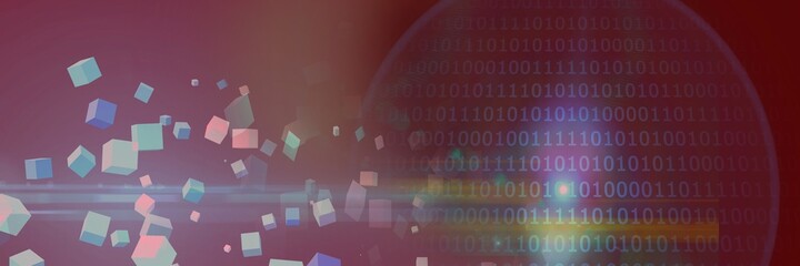 computer code and multicolor geometric shapes against gradient background, program coding concept