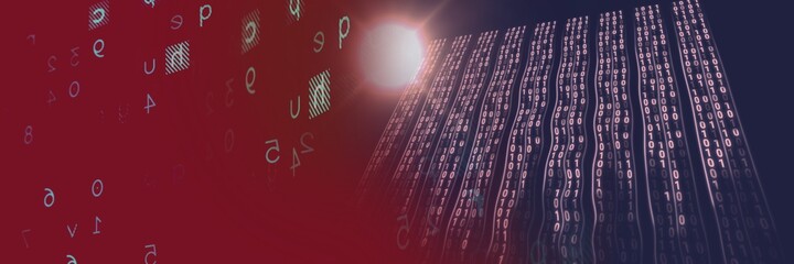 Two computer codes processing against black and gradient background, program coding concept