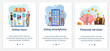 © NikAndr - Modern flat illustrations in the form of a slider for web design. A set of UI and UX interfaces for the user interface.Topic Smartphone usage,online store,financial services.
