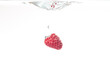 One raspberry splashing in water on white