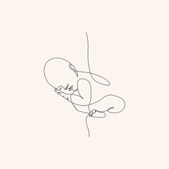 one line drawing illustration of a baby. cute sleeping baby drawn from the hand a picture of the sil