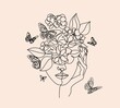 Abstract face with butterfly by one line drawing. Portrait minimalistic style. Botanical print. Nature symbol of cosmetics. Modern continuous line art. Fashion print. Beaty salon art Canvas Print