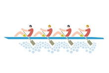 Team Of Four Rowers, Decorativ Symbol. 
Stylized Black Illustration Of Four Sport Rowers In Boat. Isolated On White Background. Vector Available.