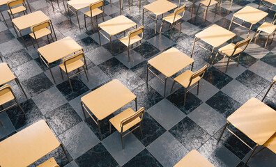 Wall Mural - pattern of desks in an classroom seen from above