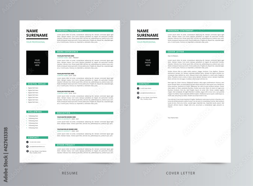 Clean and Creative Resume/CV Template Design Stock Vector | Adobe Stock