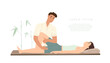Male chiropractor making rehabilitation massage of legs to female patient vector flat illustration. Doctor or osteopath practicing alternative medical treatment physiotherapy work with client isolated