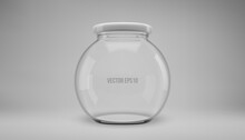 Glass Jam Jar With A Lid. A Transparent Jar With A White Lid.