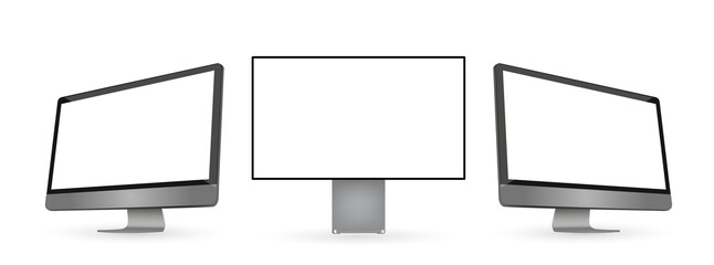 Poster - Three black computer monitor with white display - stock vector