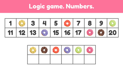 Wall Mural - Logic game. What numbers are missing. Worksheet for kids kindergarten. preschool and school age.