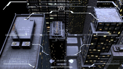 Poster - HUD digital monitoring display smart 3d rendering building security scan
