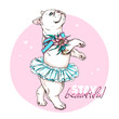 Cute french bulldog ballerina sketch. Dog in ballet tutu. Vector illustration in hand-drawn style. Stay beautiful illustration. Image for printing on any surface