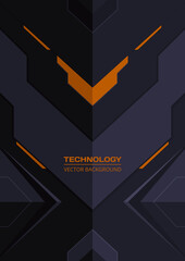 Poster - Abstract dark gray and orange geometric technological futuristic background. Modern trendy robotic gaming banner, poster, cover, flyer or brochure design. A4 format resolution, vector illustration.