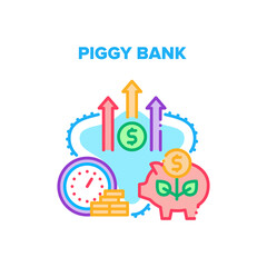 Sticker - Piggy Bank Cash Vector Icon Concept. Piggy Bank For Save Money Or Bank Deposit. Saving Or Investment Coins In Financial Accessory. Time For Growth Profit And Finance Earning Color Illustration