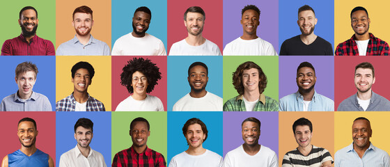 Poster - Composite set of optimistic diverse multiracial males