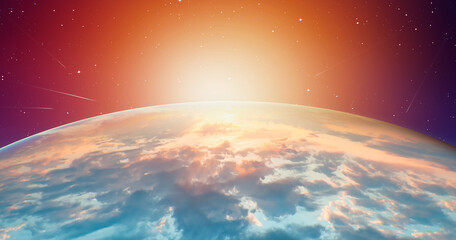 Wall Mural - planet earth with a spectacular sunset 