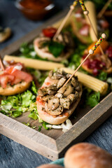 Poster - tray with different vegan spanish pinchos